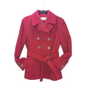 Calvin Klein Women Red Double‎ Breasted Belted Wool Blend Peacoat P6